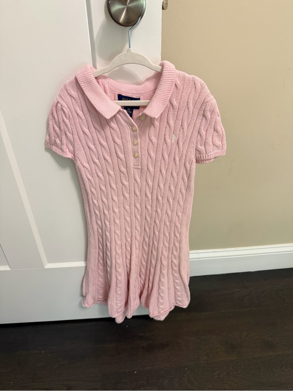 Ralph Lauren Light Pink Cable-Knit Polo Dress